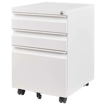 White Mobile 3-Drawer Metal File Cabinet w/ Lock Home Office - $2,758.52 MXN