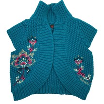 Catimini Formal Girls Size 2 Cardigan Sweater Embroidered Sequin Teal Mock Neck - $16.81