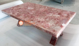 Pink Rose Quarts Top Center Dining Table Handmade Furniture Quartz Hallway Table - £236.94 GBP+