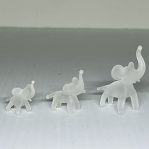 Elephant Family Figurines Miniature Satin Frosted Glass Vintage Set of 3 Trunk - £23.74 GBP
