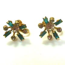 Vintage Signed B N Blue Baguette and Clear Rhinestone Screw-Back Earrings - $15.83
