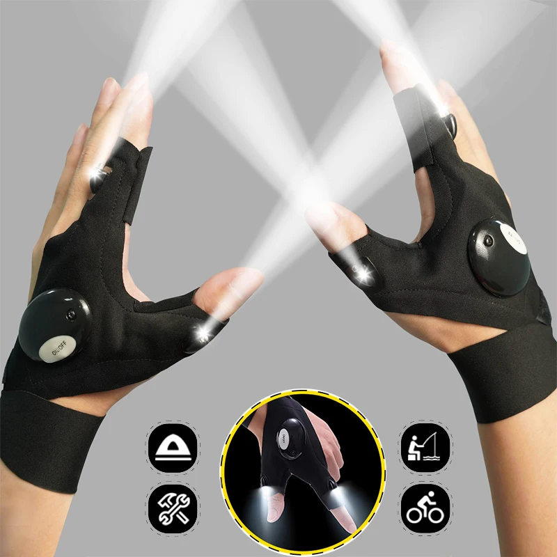 Motorcycle Cycling Gloves Fishing Gloves with LED Flashlight Night Light - £13.34 GBP
