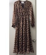 Charles Henry Floral Long Sleeve Chiffon Midi Smocked Dress Small Brown Gold - $2,117.61 MXN