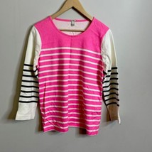 J Crew Pink White Blue Striped Cotton Top Long Sleeve Size Small - $17.11
