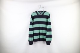 Vtg 90s Lands End Womens Medium Faded Striped Color Block Knit Crewneck Sweater - £34.42 GBP