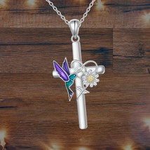 Hummingbird Cross Necklace Daisy Flower Silver Cross Necklace For Women - $102.33