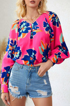 Rose Flower Print Puff Sleeve Blouse - £19.56 GBP