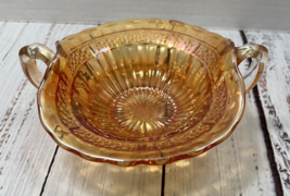 Vintage Handled Marigold Carnival Iridescent Glass Relish Candy Nut Dish - £11.98 GBP