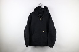 Vintage Carhartt Mens XL Distressed Spell Out Quilted Hooded Jacket Black USA - $128.65