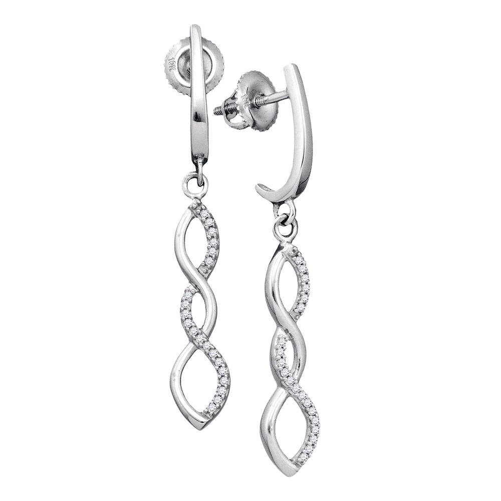 Primary image for 10k White Gold Womens Round Diamond Infinity Dangle Earrings 1/8 Cttw