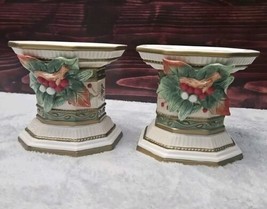 Fitz And Floyd Winter Wonderland Pair (2) of Pillar Candle Holders, In B... - $77.39