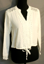 GB WHITE BLOUSE SIZE SMALL LONG SLEEVE TIE UP FRONT TIE UP CLASSIC FRONT... - £10.09 GBP