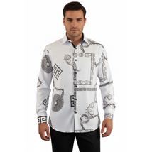 Men Sports Shirt by DE-NIKO Long Sleeves Fashion Print Soft Modal 2F008 White image 5