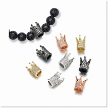 8 PCS Queen Crown Charm Spacer Beads - Mixed Color, Pave White Zircon Connector - $38.60