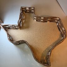 Texas Shaped Woven Wooden Wicker Basket/Tray With Wood  Bottom 16&quot; - $11.99