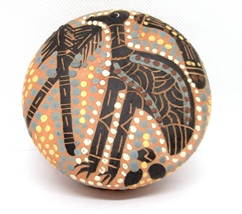 Hand Painted Australian Aboriginal Clay Pottery Covered Trinket Box - $39.00