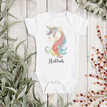 PERSONALISED Cute Unicorn Baby Vest - Rainbow - Personalised Rainbow Sleepsuit - £8.67 GBP