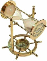 Nautical Brass Decor Sand Timer Antique Maritime Hourglass with Compass - £37.24 GBP