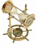 Nautical Brass Decor Sand Timer Antique Maritime Hourglass with Compass - £37.24 GBP