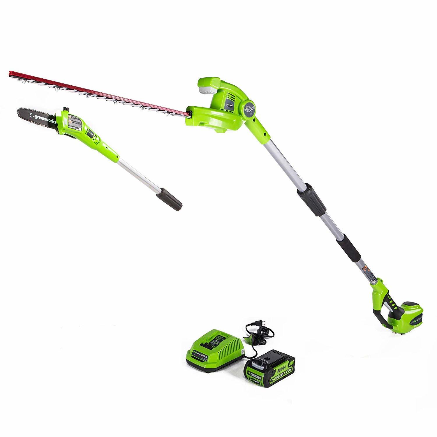 Greenworks 40V 8-inch Cordless Pole Saw with Hedge Trimmer Attachment 2.0Ah Batt