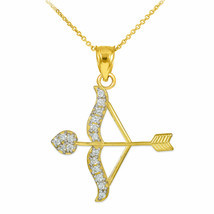 10k 14k Solid Gold Diamond Cupid Arrow Bow Love Heart Pendant Necklace - £221.72 GBP+