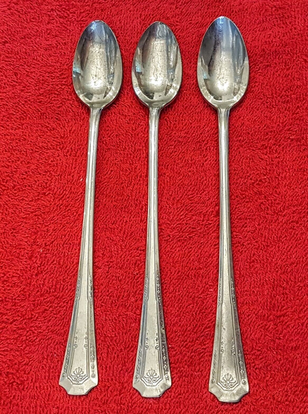 PERMABRITE Stainless Iced Tea Spoon LOT 3 Flatware Beveled Garland Scrol... - $9.83