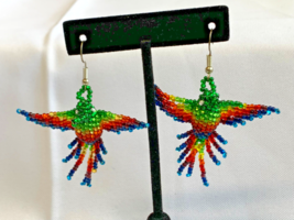 Artisan Hummingbird Jewelry Set Rainbow Costume Beaded Handmade Necklace Earring - £39.21 GBP