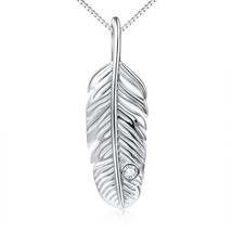 S925 Sterling Silver Feather Pendant Necklace For Women 18 inches Box Chain - £51.99 GBP