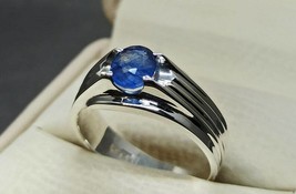 925 Sterling Silver Certified 6.25ct Blue Sapphire Gemstone Statement Men&#39;s Ring - £152.00 GBP