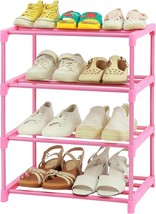 4-Tier Small Pink Shoe Racks, Small Shoe Rack For 6-8 Pairs Shoe, Pink - £26.49 GBP