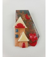 House Pins By Lucinda Red Moon Flower 2 Houses Multi Color Background W/... - £34.94 GBP