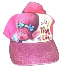 Troll Life Baseball Hat Poppy Cap Pink Adjustable Back Fluff Pom Pom on Top - £4.73 GBP