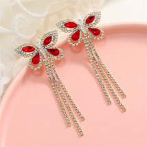 Red Crystal &amp; Cubic Zirconia Butterfly Tassel Drop Earrings - £11.98 GBP