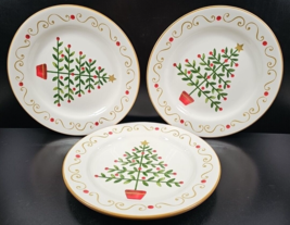(3) Pier 1 Oh Tannenbaum Dinner Plate Set Christmas Tree Holiday Scroll Dish Lot - £36.97 GBP