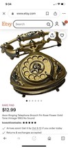 Vintage 1993 EUC Avon Ringing Telephone Brooch Gold Tone - £22.21 GBP