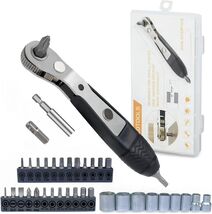 Right angle screwdriver set 36 in 1 1/4 mini ratchet wrench 1/4 inch bit... - $17.82