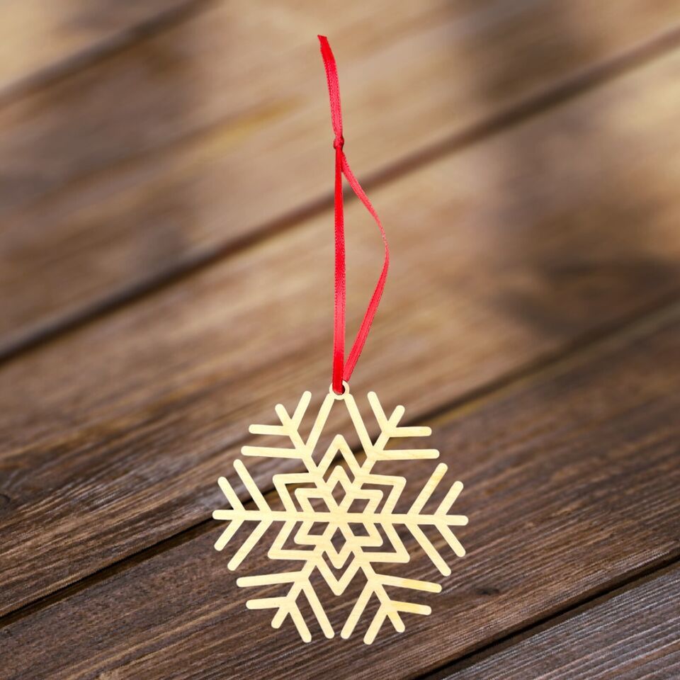 Wooden Christmas Ornament Snowflake - Holiday Home Decor gift 4&quot; With Gi... - $5.45