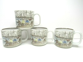 4 Fishing Seagulls Boats Speckled Earthy Brown VTG 1970s Stoneware Coffee Mugs - £30.48 GBP