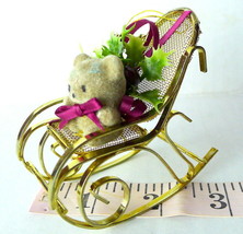 Vintage Brass Rocking Chair and Teddy Bear Ornament holiday decoration 1985 - £23.70 GBP