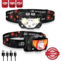 2 Pack LED Rechargeable Headlamp, Ultra Bright 1200 Lumen Headlights, Waterproof - $42.36