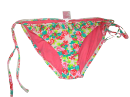 Xhilaration Swimsuit Bikni Thong Bottom Size Petite PS Pink Floral Ruffle Waist - £8.67 GBP