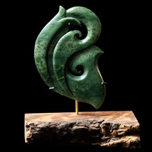 Maori Carving, Jade Sculpture, Maori Art Pounamu Koru Sculpture with Sta... - $934.65