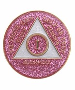 35 Year Pink Glitter Tri-Plate Alcoholics Anonymous Medallion- AA Sobrie... - $17.81