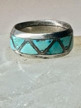 Zuni ring Turquoise band size 6.75 sterling silver women men - £52.95 GBP