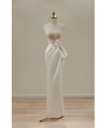 Custom Sheath Sweetheart Neckline &amp; High Slit Bridal Gown in Satin with ... - $469.00+