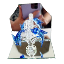 Glass Figurine Dolphins Jumping Through Hoop With Mirror Stand NWT - $16.82