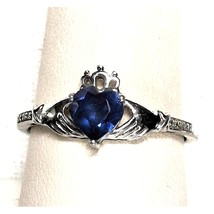 KJ 925 STERLING SILVER TOPAZ AND DIAMOND  IRISH CLADDAGH RING SIZE 8.75 SKY - $70.79