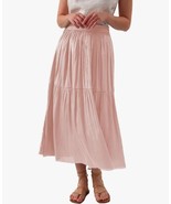 Amazhiyu Womens Pleated A Line High Waist Midi Skirt with Drawstring Ela... - $16.38 CAD