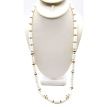 Avon White Lucite Beaded Necklace, Chic Tubular Strand with Gold Tone Sp... - £22.40 GBP