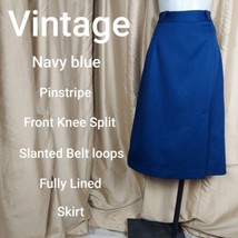 Vintage Navyblue Slanted Belt Loops Front Knee Split  Skirt Size 14 - £14.97 GBP